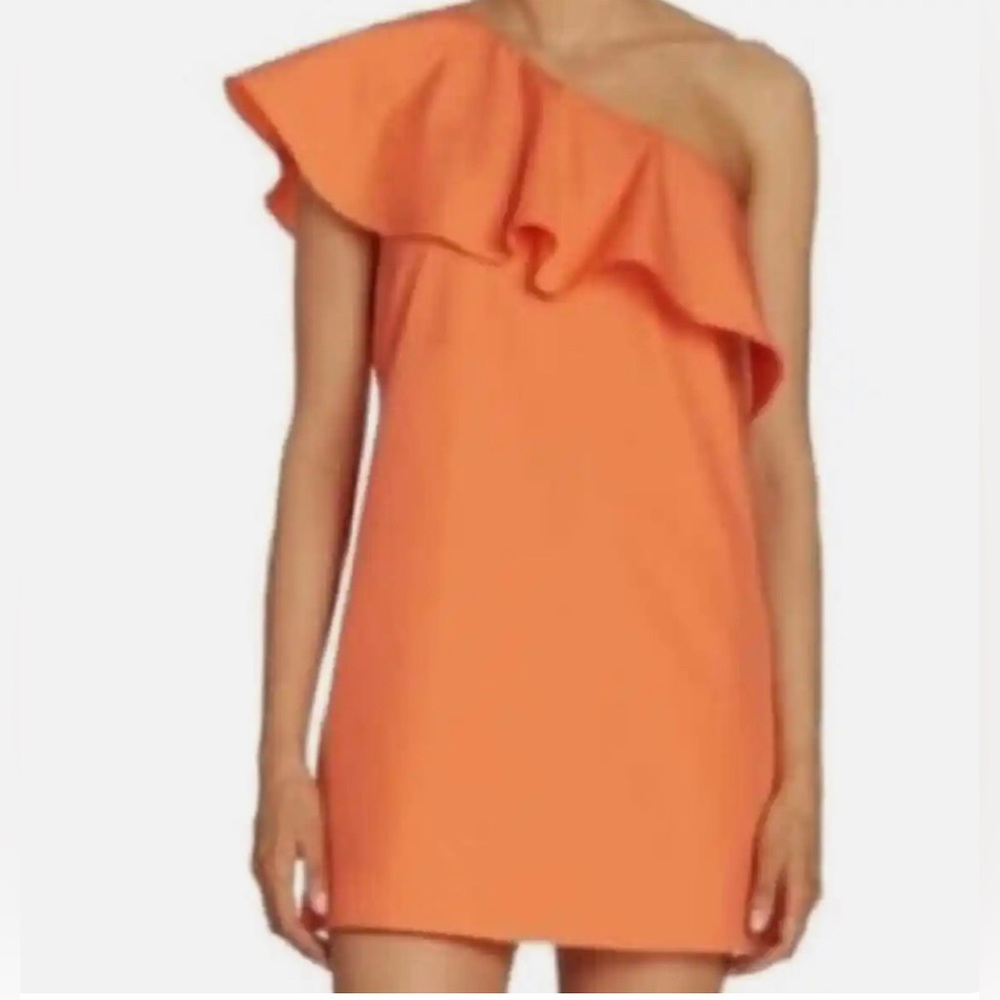 Alice + Olivia Tangerine One Shoulder Ruffle Mini Dress